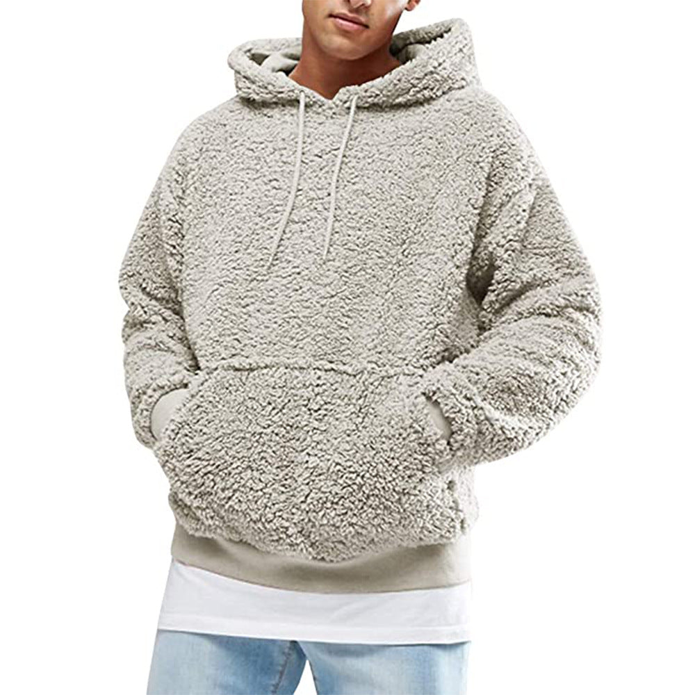 Autumn and winter furry and fluffy hooded men's hoodie