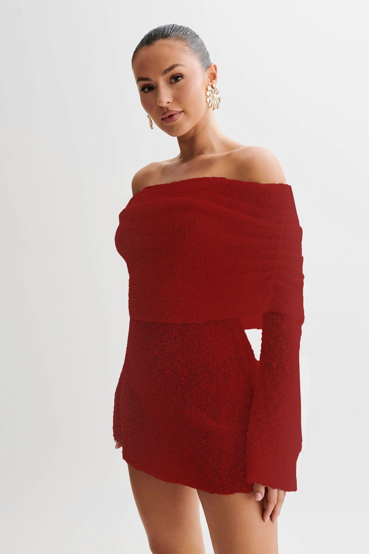Women's Elegant Knitted Boat Neck Dress – Spring