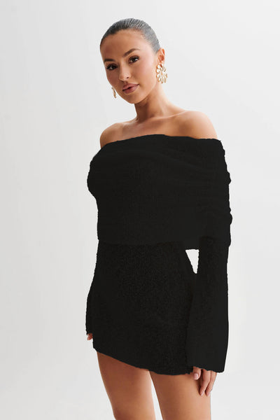 Women's Elegant Knitted Boat Neck Dress – Spring