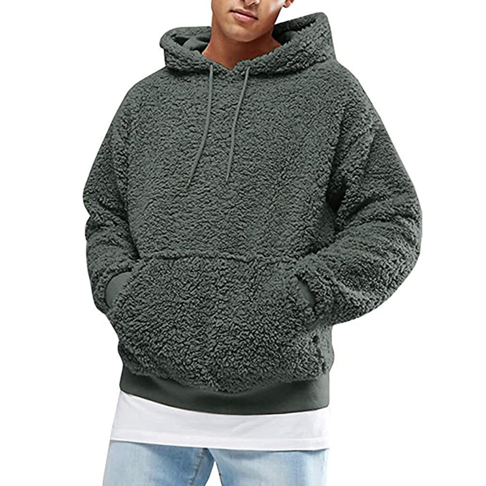 Autumn and winter furry and fluffy hooded men's hoodie
