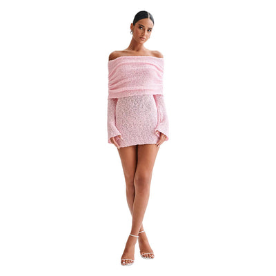 Women's Elegant Knitted Boat Neck Dress – Spring