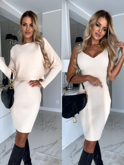 2pcs Women's Striped Top & Suspender Skirt – Slim Fit Autumn