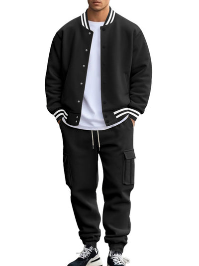 Men's loose sports suit with stand collar baseball jacket
